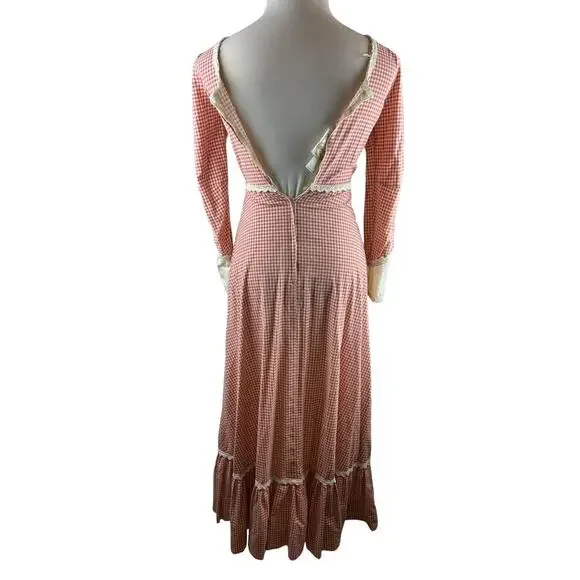 Vintage Gunne Sax Jessica Mcclintock Prairie Boho Corset Dress Checkered Red - Picture 9 of 12